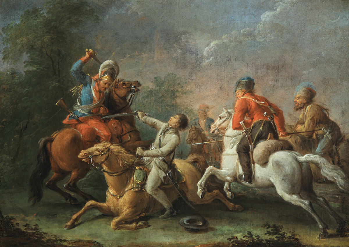 Tadeusz Kościuszko upada z konia w bitwie pod Maciejowicami, obraz Jana Bogumiła Plerscha 1794 r.
